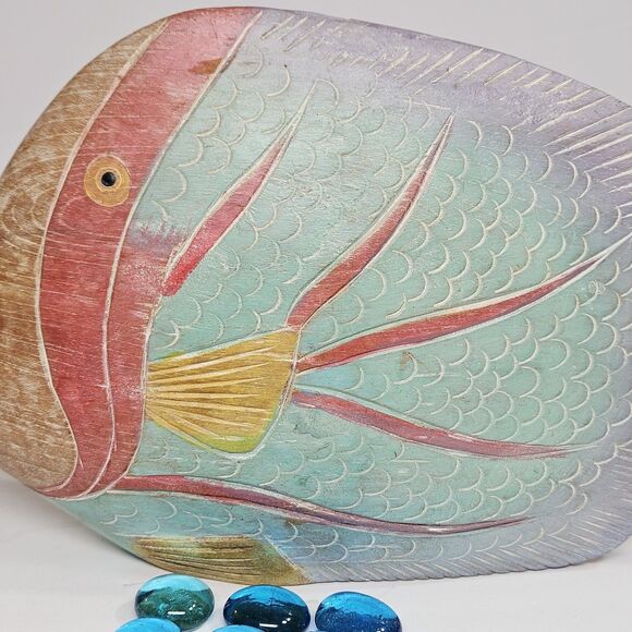 Vtg Nautical Hand Carved Wooden Tropical Fish Figurine Hand Painted 3D Sculpture - Picture 5 of 12